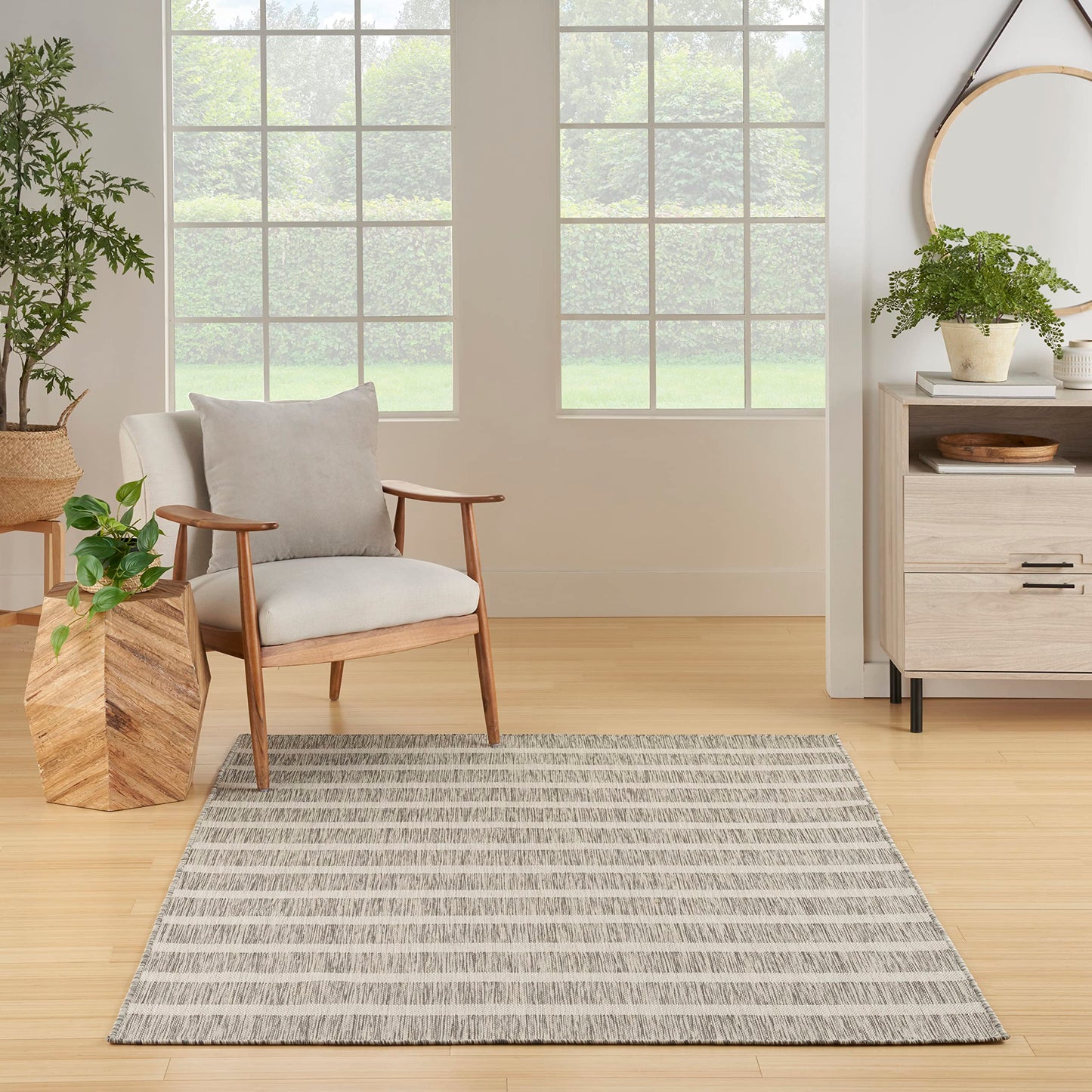 Nourison Home Positano Grey Ivory 5' x 7' Area Rug - Easy Clean, Non Shedding, Bed Room, Living Room, Dining Room, Kitchen (5' x 7')