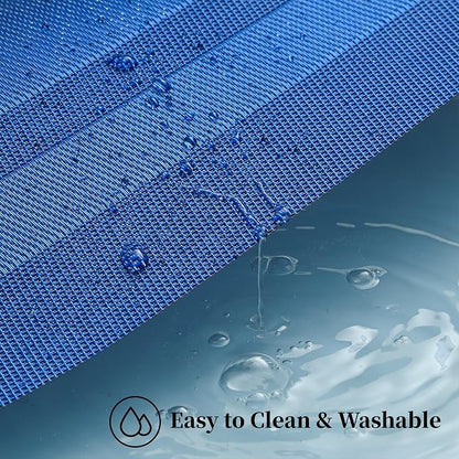 Leetaltree Blue Frame Placemats Set of 6 - Heat Resistant Non-Slip Place mats for Dining Table, Washable Durable PVC Vinyl Woven Table Mats（Blue Frame, 6）