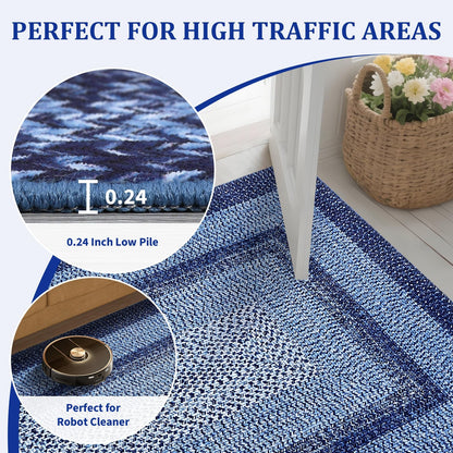Garvee Printed Rug (Not Woven!) 4x6 Washable Entryway Rug Bedroom Rugs with Non Slip Rubber Backing, Farmhouse Braided Pattern Soft Low Pile Rustic Accent Rugs for Entrance Living Room Home Decor