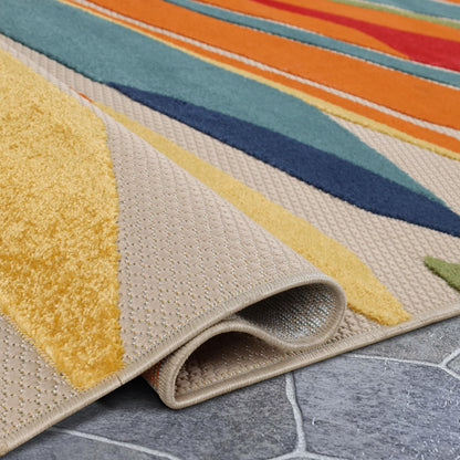 Superior Indoor Outdoor Area Rug, Perfect for Patio, Bedroom, Kitchen, Living Room, Entryway, Playroom, Nursery, Carpet Cover, Abstract Geometric Modern, Leander Collection, 7' 10" x 9' 10", Cream