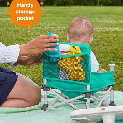 Bright Starts Pop 'N Sit Portable Booster, Indoor/Outdoor Use, Floor Seat with Feeding Tray, Teal, 6 Mos - 3 Yrs