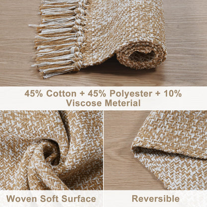 Collive Washable Area Rug 3' x 5', Modern Farmhouse Woven Kitchen Rugs, Tan/Cream Indoor Outddor Mat Braided Throw Carpet for Entryway Bedroom Nursery Laundry Living Room
