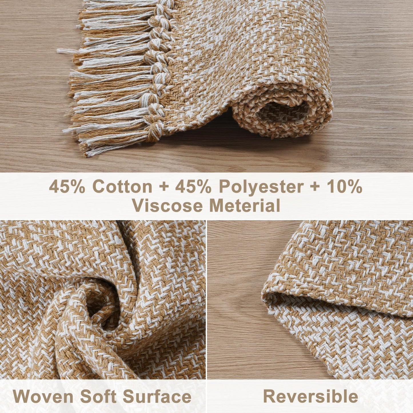 Collive Hallway Runner Rug, 2' x 5' Soft Washable Tan Contemporary Modern Laundry Room Indoor Hand-Woven Cotton Carpet for Bedroom Entryway Front Door Farmhouse Kitchen