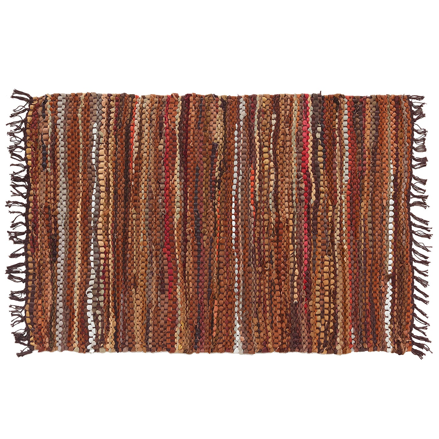 HF by LT Tucson Leather Rug, 24 x 36 inches, Handwoven Recycled Leather, Brown