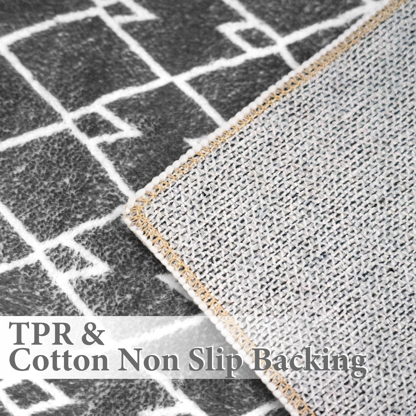 Tititex Luxury Dark Grey White Bohemian Runner Rug, 20x32 inch Extra Soft Microfiber Area Rugs, Non-Slip Plush Shaggy Boho Bedside Carpet, Mats for Bedroom Floor, Laundry and Doorway