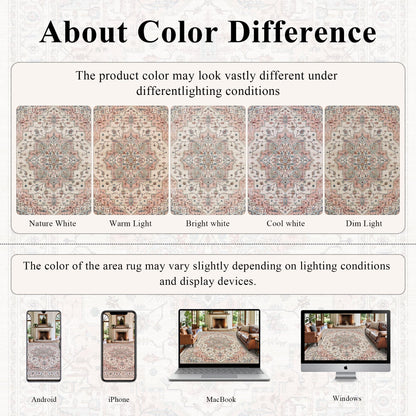 5x7 Area Rugs for Living Room Ultra-Soft Washable Rug Vintage Distressed Boho Area Rug, Non-Slip Retro Print Low Pile Stain Resistant Carpet for Bedroom Dining Room Kitchen Office