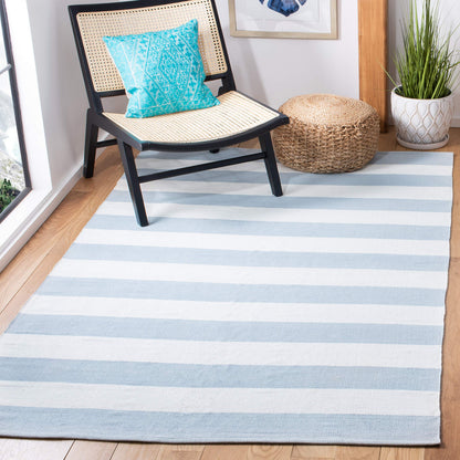 SAFAVIEH Montauk Collection Area Rug - 10' x 14', Sky Blue & Ivory, Handmade Flatweave Cotton, Woven Texture, Farmhouse Stripe Pattern, Ideal for Living Room, Bedroom, Dining Space(MTK712K)