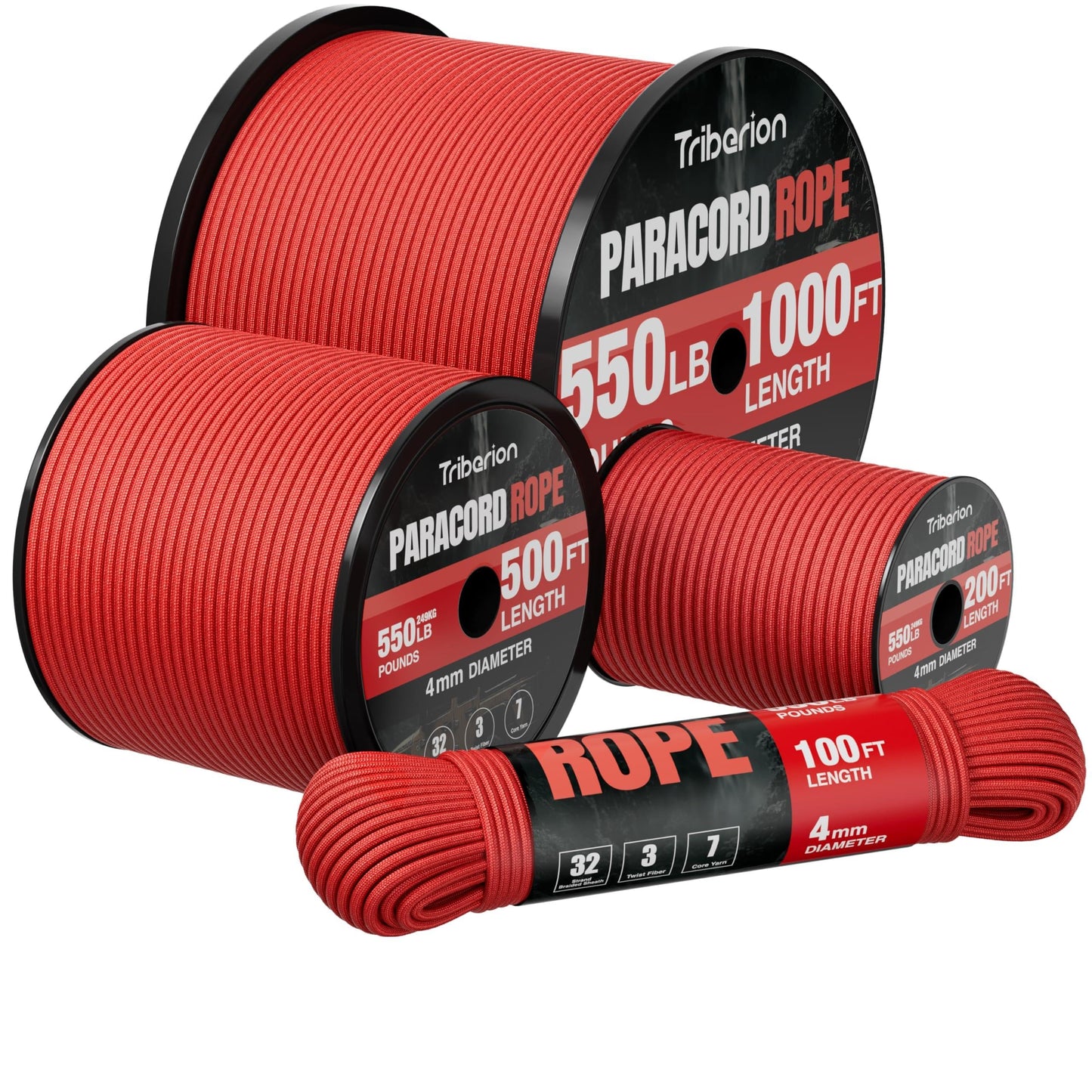 Paracord Rope 550 lb - 1000ft 5/32" Parachute Cord 4MM 7-Strand para Cord - Heavy Duty Spool String for Survival,Camping Gear, Survival Bracelet, Clothesline - Red
