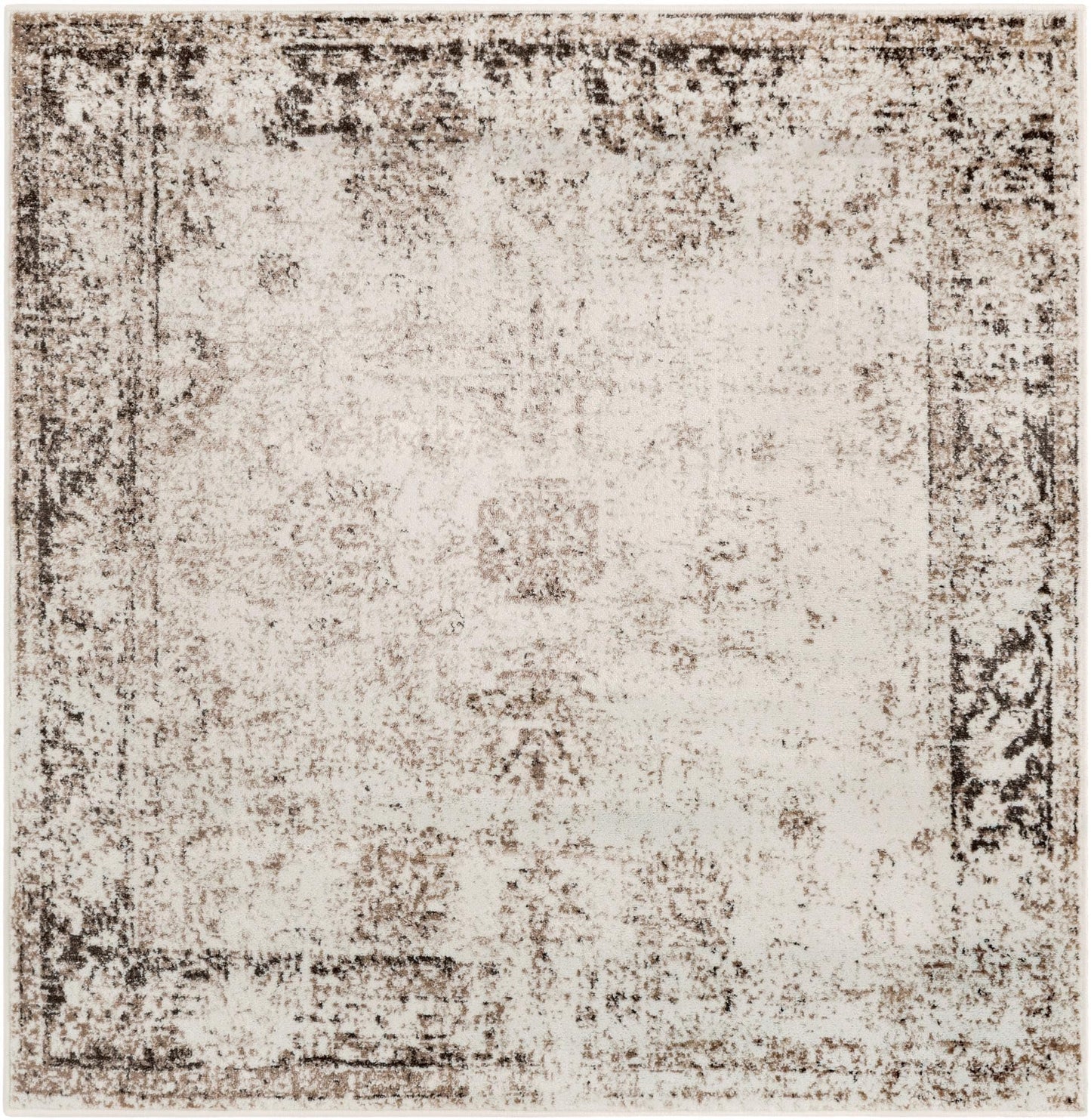 Rugs.com - Monte Carlo Rug – 5 Ft Square Beige Easy-Clean Rug – Distressed Medallion for Living Rooms, Bedrooms, and Entryways