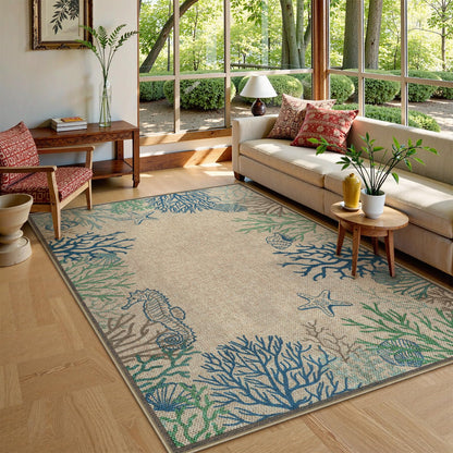 LIVEBOX Modern Easy Jute 5x7 Outdoor Rug, Washable Area Rugs for Living Room Patio Coastal Animal Indoor Outdoor Rug, Boho Farmhouse Non Slip Carpet for Backyard Foyer Dining Room(Olive, 5'x7')