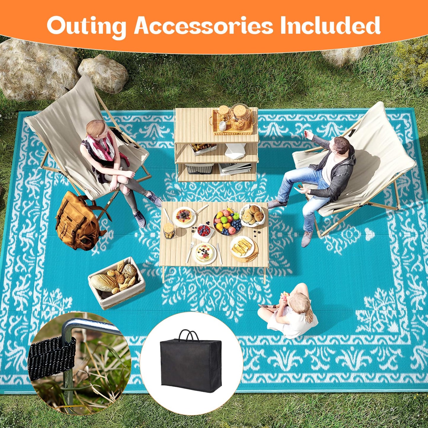 Yamaziot Outdoor Rug 8x10 Ft, Waterproof Plastic Straw Patio Rug, Reversible Backyard Carpet UV Resistant Portable RV Mat Clearance, Large Indoor Outdoor Rug for Patio, Porch, Deck, Balcony, Teal