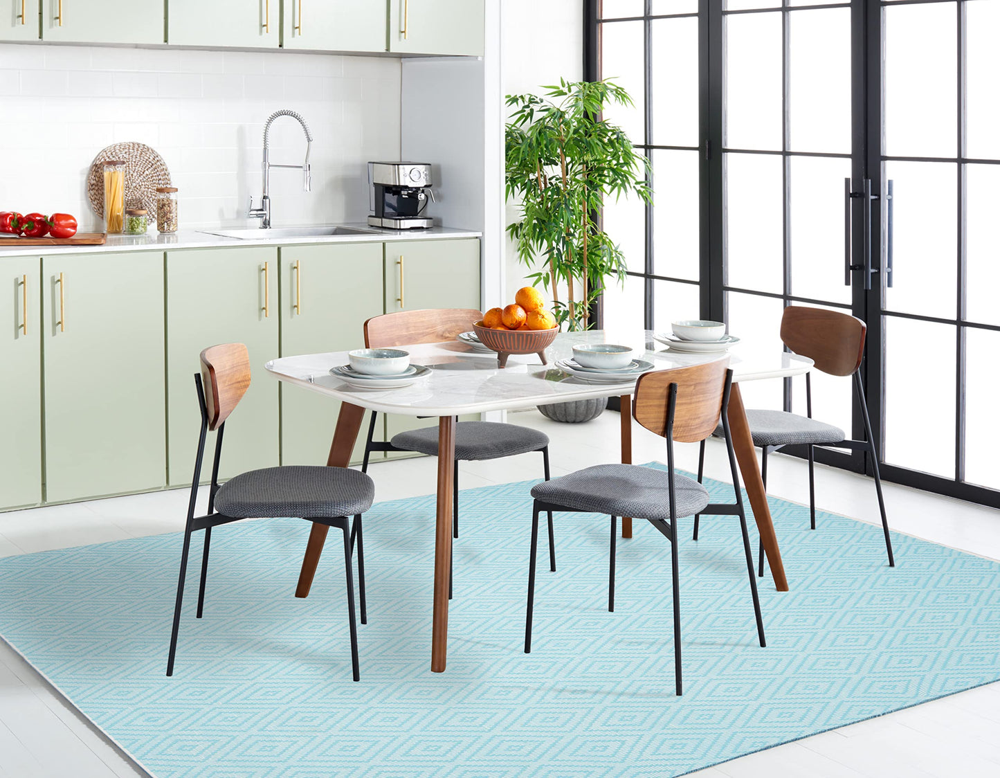 SAFAVIEH Montauk Collection Area Rug - 6' x 9', Turquoise & Ivory, Handmade Trellis Cotton, Ideal for High Traffic Areas in Living Room, Bedroom (MTK811H)