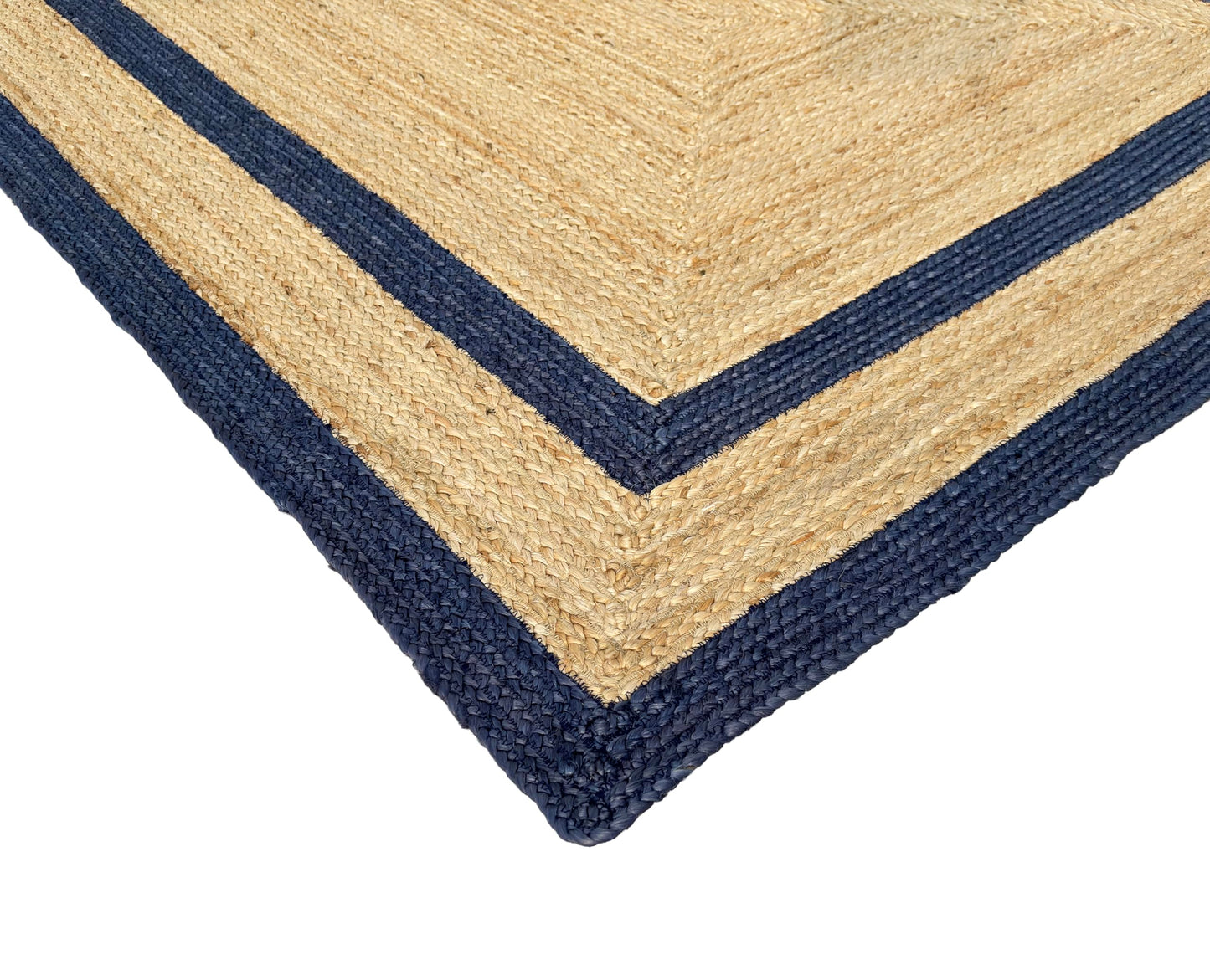 Double Border Jute Runner Rug, Navy, 2'x6' Boho Farmhouse Coastal Décor for Kitchen, Hallway, Entryway