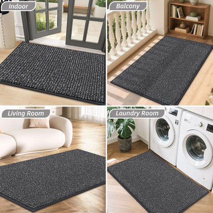 BEQHAUSE Dirt Trapper Door Mat 20" x 32", Non-Slip Washable Doormats Entrance Mat, Dirt Resistant and Absorbent Welcome Mat, Low Profile Floor Mats for Front Back Door and Entryway, Charcoal
