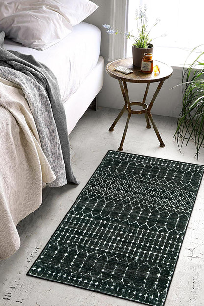 Lahome Moroccan Entry Rug 2x3, Non-Slip Washable Front Indoor Door Mat Rubber Backing Low-Profile Door Rugs, Small Geometric Print Distressed for Entryway Bathroom Kitchen, Black Hana