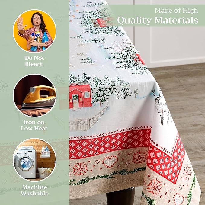 Maison d' Hermine Table Cloth Square Table 100% Cotton 60 x 60 Inches Fall Tablecloth Reusable Everyday Use for Thanksgiving Christmas Decorations Dining Farmhouse Party (Rural Christmas)