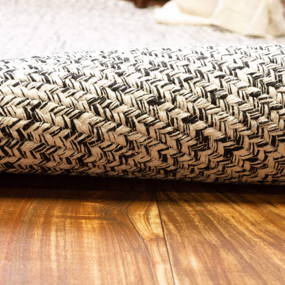 Super Area Rugs Farmhouse Braided Rug Cotton Kitchen Reversible Carpet, Black & White, 3' X 5' Oval