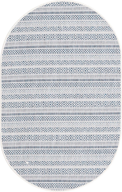 Unique Loom Outdoor Striped Collection Area Rug - Maia (3' 3" x 5' 3" Oval, Light Blue/Ivory)