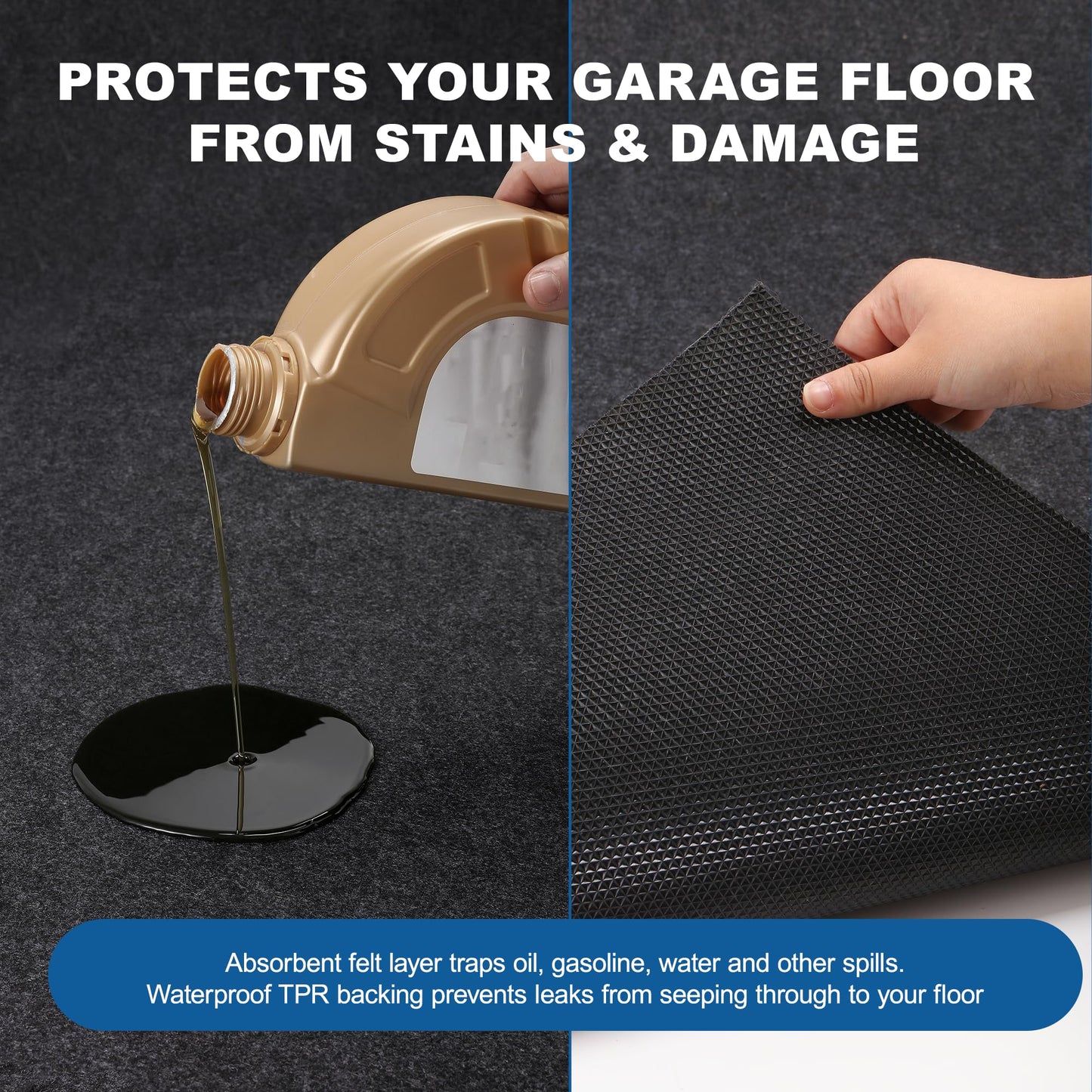 Garage Floor Mats for Under Car 7'5"x 8'5" - Premium Felt + Waterproof Backing Oil Absorbent Non-Slip Reusable Pad for Golf Cart Workshop Small Vehicle Parking Protects Surfaces Transforms Garage