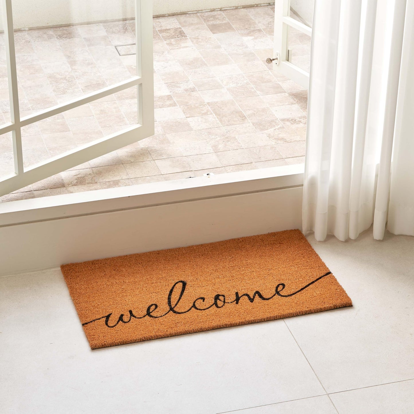 KANKUN Coco Coir Door Mat with Heavy Duty Backing, Welcome Doormat (17" x 30"), Doormat Entrance (Welcome1-1Pack)