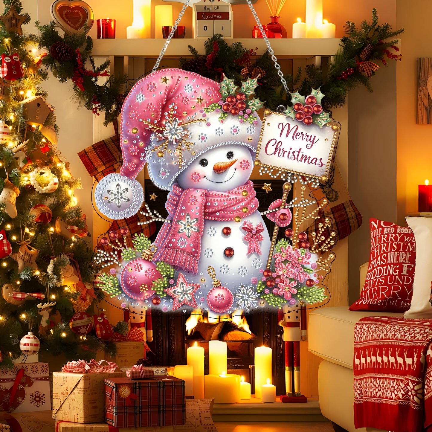 Diamond Art Hanging Kit for Adult,Special Shaped Rhinestone,DIY Acrylic Diamond Art Painting Window Pendants Home Garden Wall Hanging Kits Hanging Ornament,Double Sided. (Christmas Snowman-2)