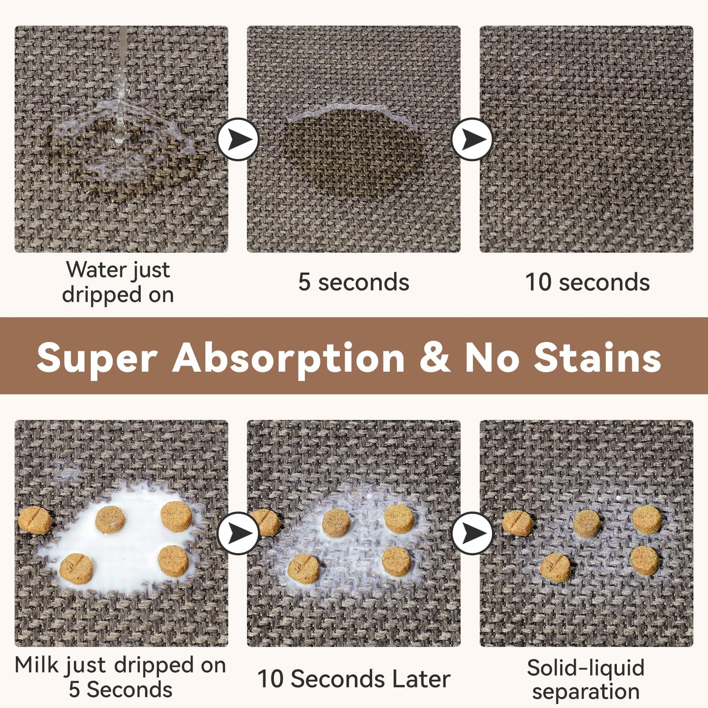 QiCaiJia Pet Feeding Mat, Dog Food Mats Absorbent Pet Placemat for Food and Water Bowl with Non Slip Rubber Backing for Dog and Cat (12"x19", Brown)