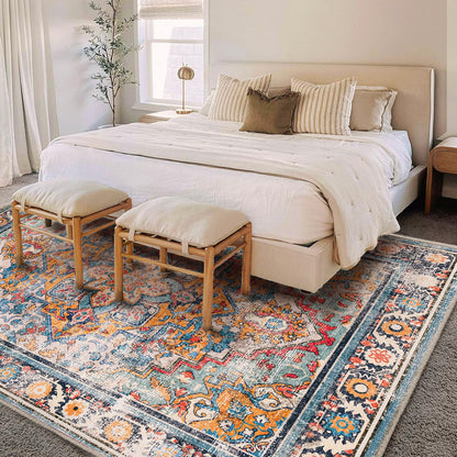 CHAMPLANT Washable Area Rug 9'x12' Boho Chic Medallion Distressed Design Non-Shedding Easy Care Ideal for High Traffic Areas in Living Room Bedroom Office Coffee Table Large Carpet