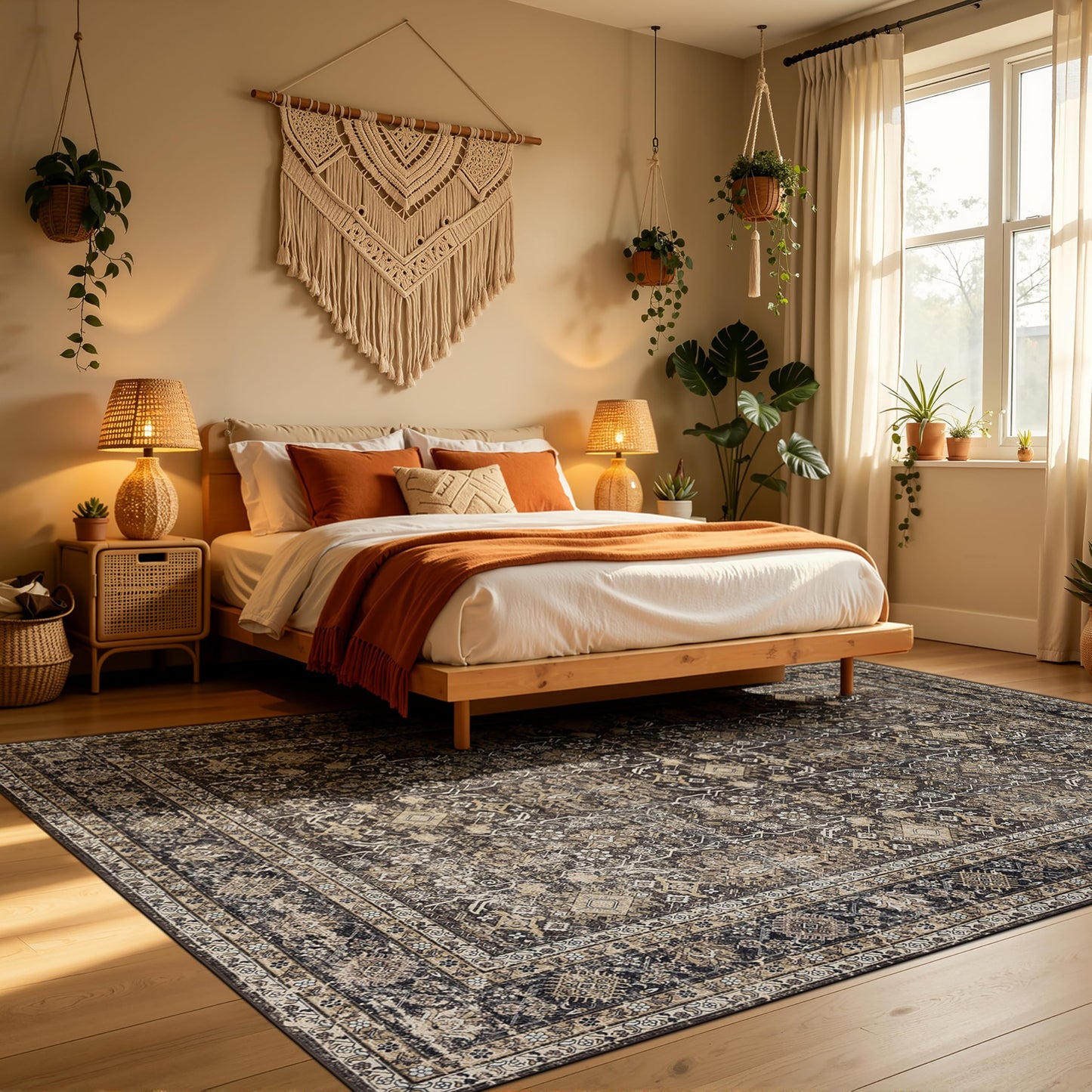 Ruaruarug Area Rug 8'×10', Non Slip Machine Washable Ultra Soft Stain & Fade Resistant, Pet & Kids Friendly, for Living Room/Bedroom/Kitchen/Classroom, Copper
