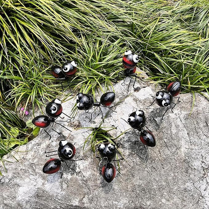 Metal Yard Art Garden Decor for Outside Cute Ants Yard Decorations Outdoor Lawn Ornaments Backyard Gifts for Mom - Set of 8（All Black）