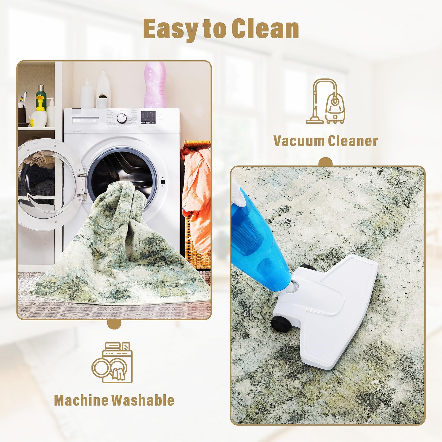 Carvapet 6x9 Large Sage Green Rugs for Living Room Bedroom Dorm, 9 x 6 Feet Washable Green Modern Abstract Low Pile Carpet with Rubber Backing, Foldable, Non Slip Thin Area Rug, Ultra Soft