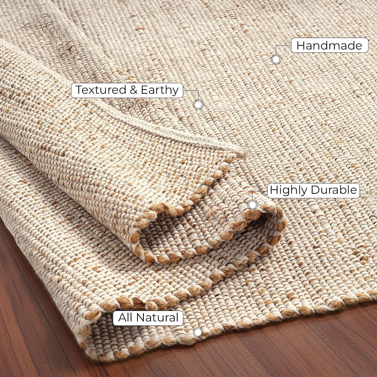 Jute Rug 4x6 Natural Fiber Braided Rugs Farmhouse Clearance Area Rugs Woven Reversible Living Room Bedroom Carpet, Soft Cotton Blended Entry Rug, Indoor Outdoor Large Floor Mat, 48x72 Inch