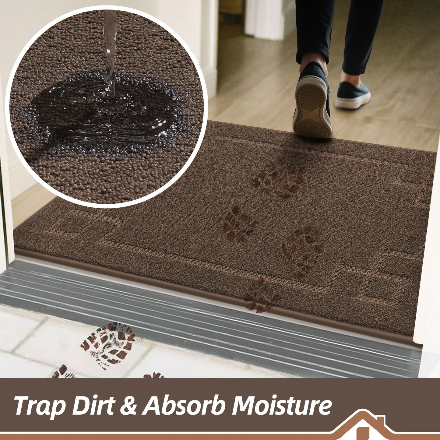 BEQHAUSE Door Mat 32" x 48", Non-Slip Door Mats Indoor Entryway Rugs Washable Low-Profile Absorbent and Dirt Trapper Floor Mats, Dog Door Mat for Front Back Door, Mud Wet Shoes & Paws, Brown