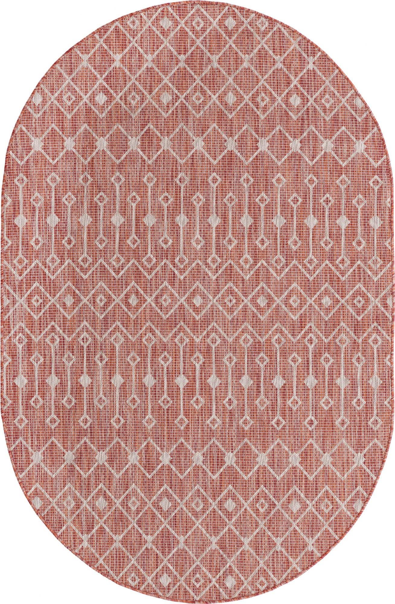 Unique Loom Outdoor Trellis Collection Area Rug - Tribal Trellis (5' 3" x 8' Oval, Rust Red/ Ivory)