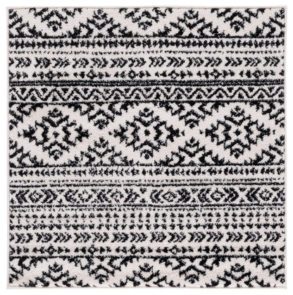SAFAVIEH Tulum Collection Area Rug - 6'7" Square, Ivory & Black, Moroccan Boho Tribal Design, Non-Shedding & Easy to Clean, Ideal for Living Room, Bedroom, Dining Space (TUL272B)