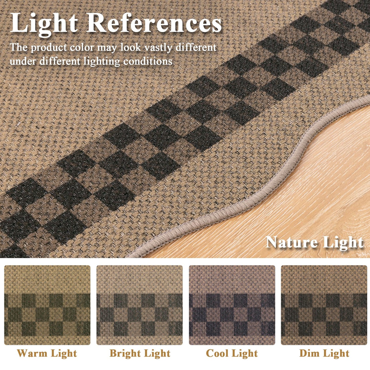 U'Artlines Long Hallway Runner Rug, 2'x8' Non Slip Washable Jute Kitchen Rug, Farmhouse Floor Carpet Runners for Kitchen, Entryway, Bathroom, Laundry Room, Indoor Home Decor(Checked)