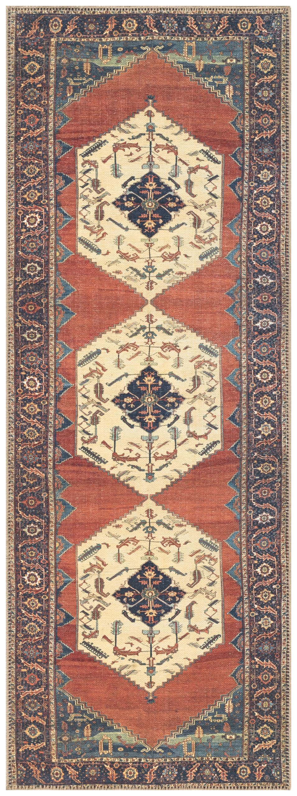 Keen Home Design 30"x84" Rug - Machine Washable Runner Rug with Non-Slip Backing, Ideal for Hallway, Entryway, Kitchen, Laundry Room - Vintage, Easy Clean, Durable, Low Pile Rug - (2'6" x 7')