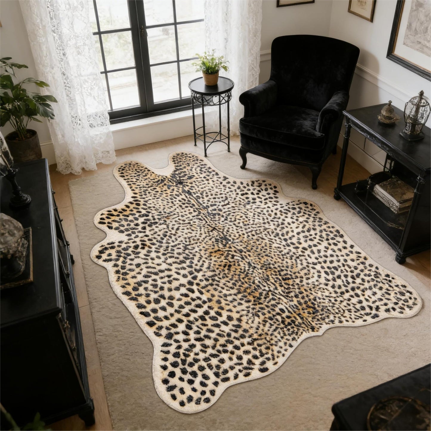 5.2ft x 7ft Leopard Rug Fluffy Animal Print Leopard Rug Cheetah Print Cheetah Print Carpet Faux Fur Hide Cowhide Skin Mat Area Carpet for Nursery Home Office Living Room Bedroom