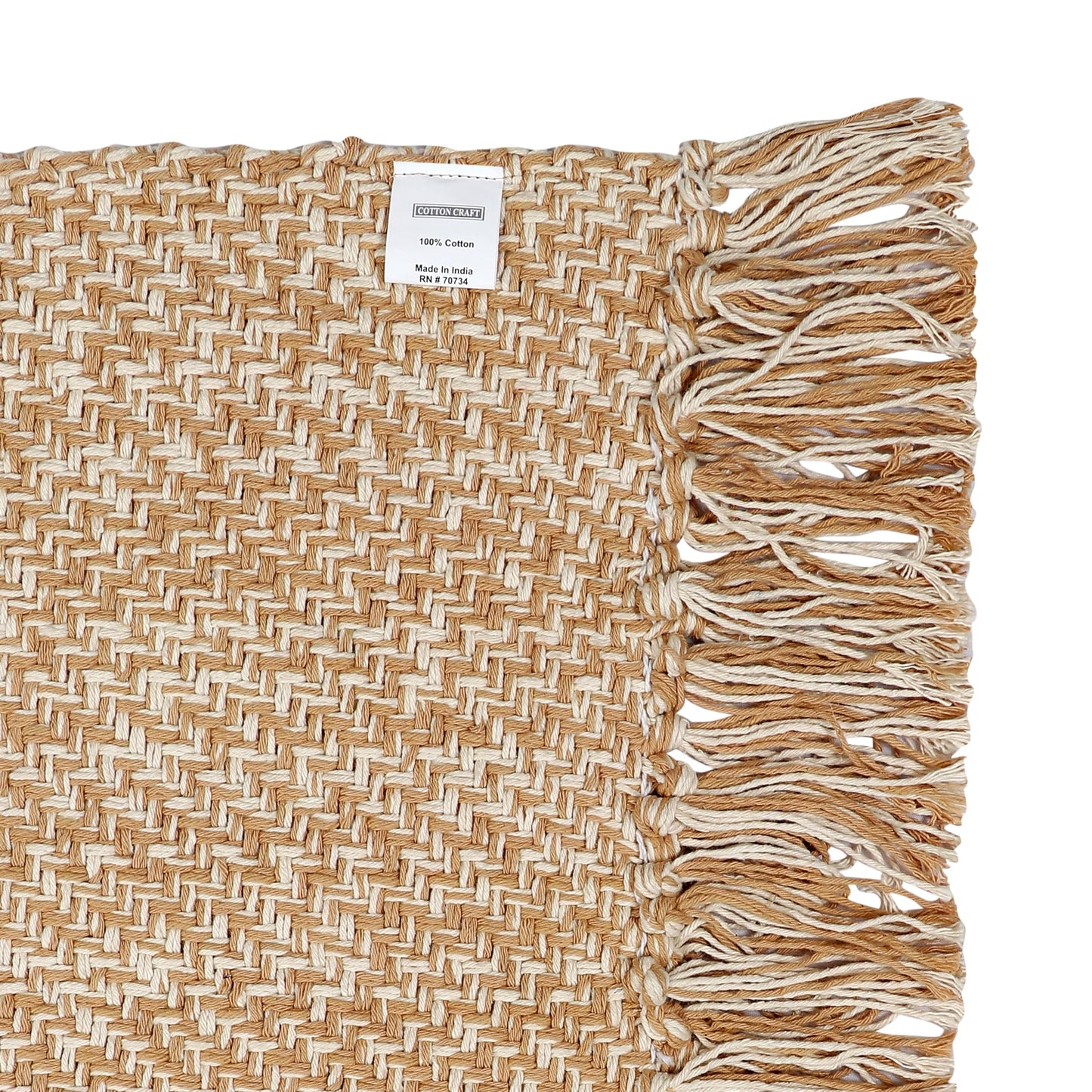COTTON CRAFT Woven Area Rug - Reversible Boho Farmhouse Rustic Cotton Throw Rug Carpet with Fringe - Machine Washable Accent Mat for Bedroom Living Room Entryway Bathroom Dorm - 22x34 - Tan Natural