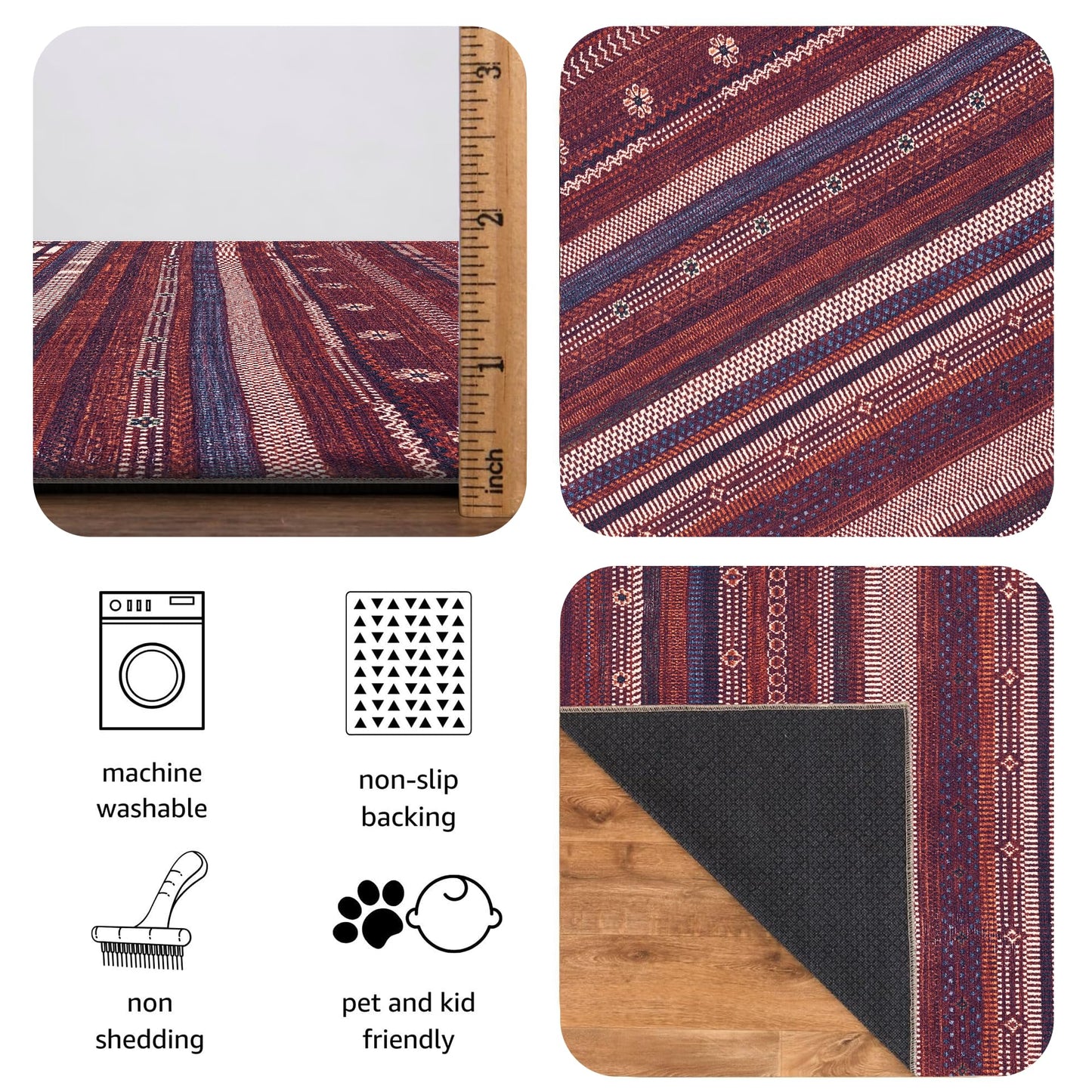 Keen Home Design 3x5 Rug - Machine Washable Entry Rug with Non-Slip Backing, Ideal for Enteryway, Kitchen, Bathroom, Laundry Room - Vintage, Easy Clean, Durable, Low Pile Rug - (3' x 5')