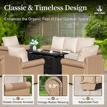 HERA'S HOUSE Patio Furniture Set, 2-Piece Outdoor Wicker Chairs with Widened 5.9" Armrests and 5.5" Thick Waterproof Cushions, All Weather Conversation Set for Lawn Backyard Garden, Beige