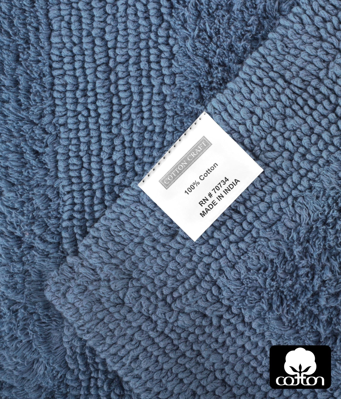 COTTON CRAFT Luxurious Bath Mat Rug - Set of 2 Reversible Heavyweight Step Out Bath Mats for Bathroom Floor, Tub and Shower - Pure Cotton Soft Plush Absorbent Tufted Racetrack Mat - 17x24 - Azure Blue