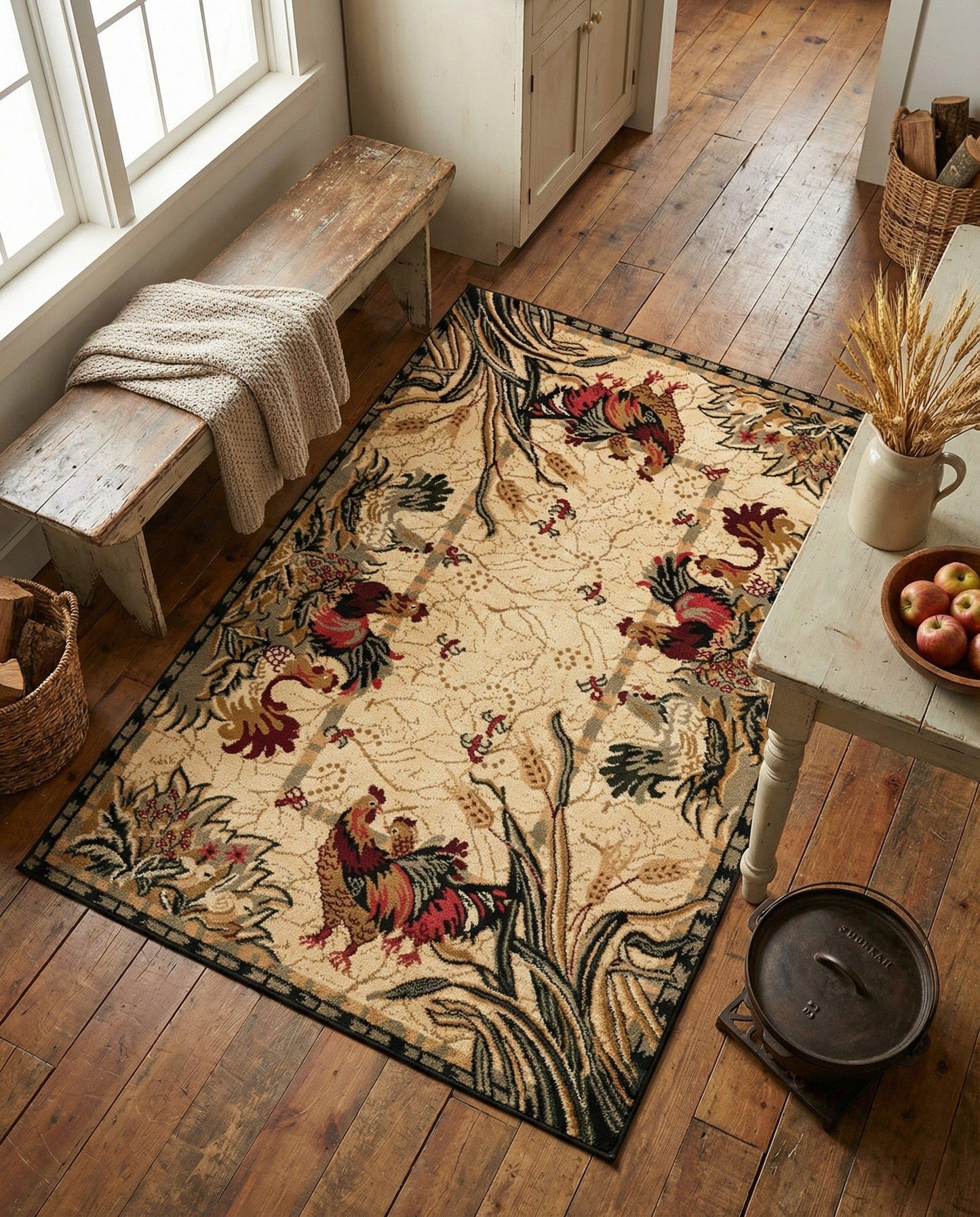 Rugs.com - Pastoral Rug – 4' 1 x 6' 1 Cream Easy-Clean Stain-Resistant Rug – Rustic Country Style for Kitchens, Entryways, and Dining Rooms