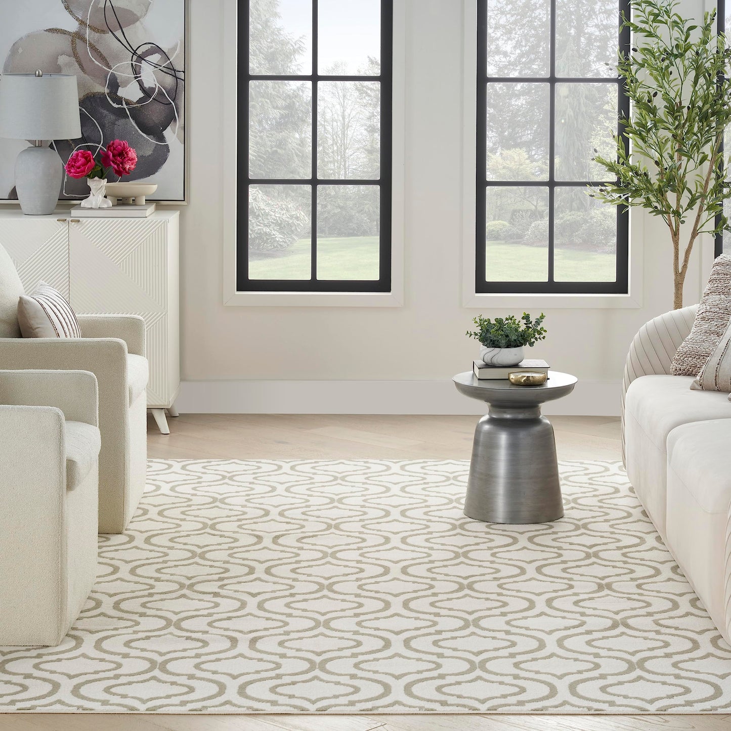 Nourison Home Jubilant Contemporary Ivory Green 7'10" x 9'10" Area Rug, Easy Clean, Non Shedding, Bed Room, Living Room, Dining Room, Kitchen (8x10)
