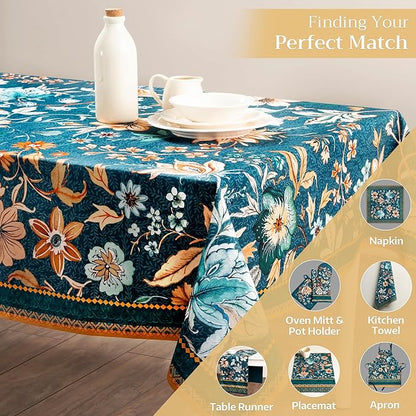 Maison d' Hermine Table Cloth Rectangle Table 100% Cotton 70 x 120 Inches Fall Tablecloth Reusable Everyday Use for Thanksgiving Christmas Decorations Dining Farmhouse Party (Luxury Loft - Dark Teal)