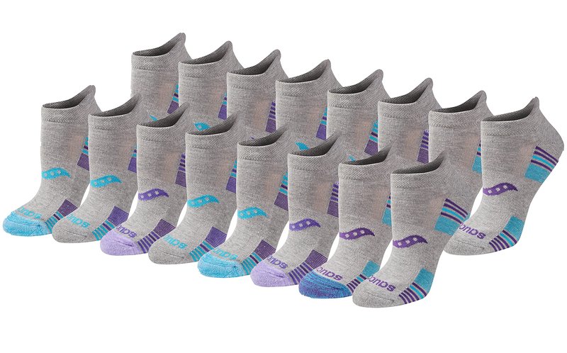 Saucony Women's RunDry Performance 8, 16 Pairs Heel Tab Athletic Socks, S-L, Grey Heather Blue Assorted (16 Pairs), Small