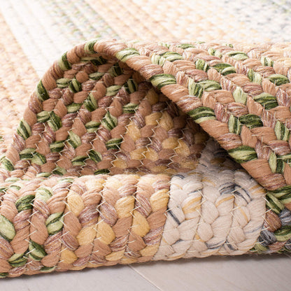 SAFAVIEH Washable Rug Outdoor Braided Collection - 5' x 8' Oval, Tan & Multi, Handmade & Reversible, Non-Shedding & Easy to Clean, Ideal for Patio, Backyard, Mudroom (BRD314A)