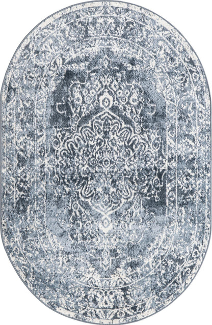 Unique Loom Oxford Collection Area Rug - Bodleian (4' 1" x 6' 1" Oval, Blue/ Ivory)