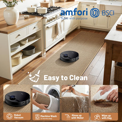 Beige Kitchen Rugs Non Slip Washable Set of 2 PCS, Cushioned Rugs for Kitchen Floor, Absorbent Runner Rug Comfort Mats with Rubber Backing for Kitchen, Hallway, Bathroom, Bedroom, 17.3"x30"+17.3"x47"
