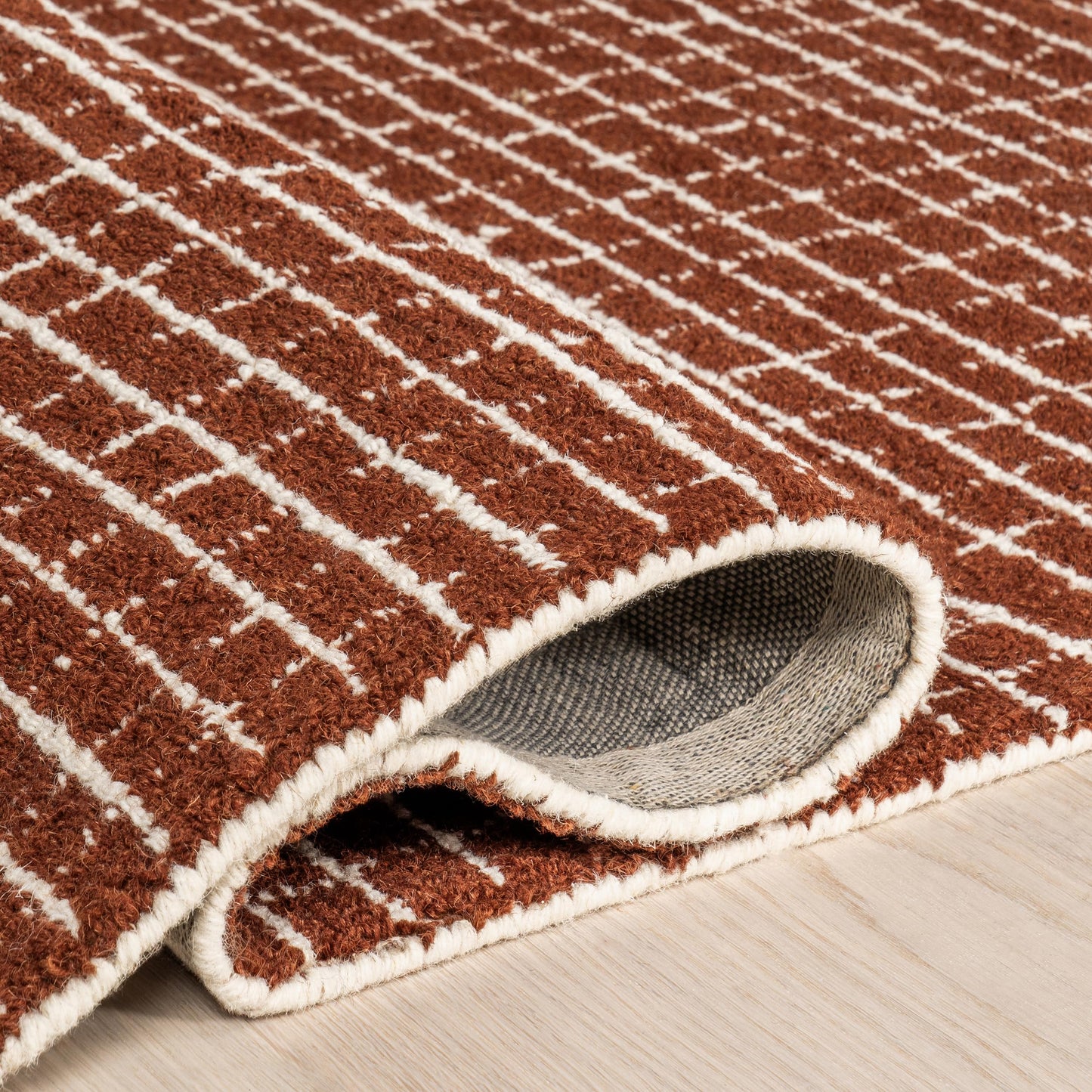 Rugs USA Melrose Chestnut/Ivory, 3' x 5', Handmade, Checked, Wool, Soft and Cozy, High Traffic, Stain Resistant, Easy Clean, Durable Area Rug for Bedroom, Living Room, Dining, Den, Entryway