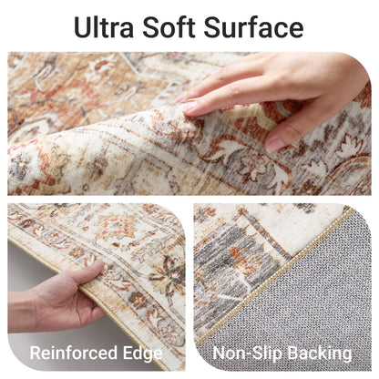 befbee Washable Area Rug 8x10, Large Soft Rugs for Living Room Stain Resistant Non-Slip Backing Rugs for Bedroom, Vintage Clearance Large Area Rug (Turmeric/Grey,8'x10')